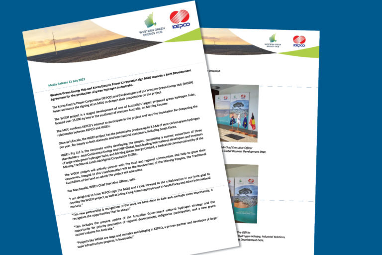 Media release visual Western Green Energy Hub