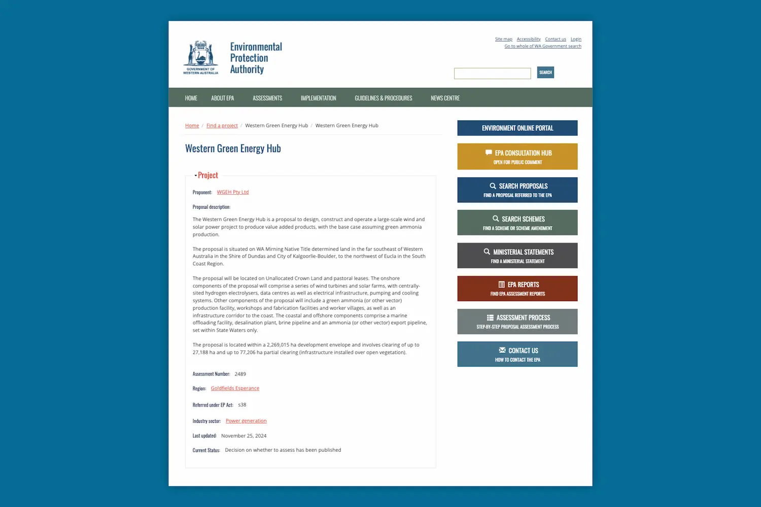 Referral for WA environmental impact assessment – Western Green Energy ...
